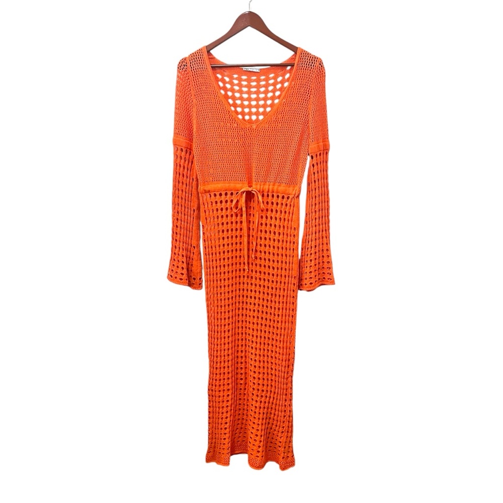 Zara Crochet Open Knit Maxi Dress Swim Coverup Orange Vacation Beachy Size Small - Picture 4 of 13